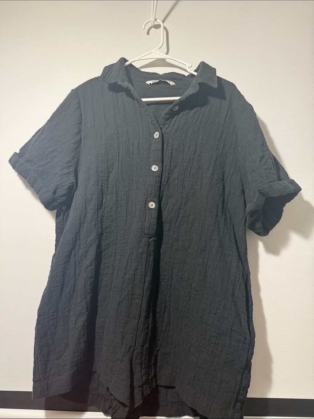 Zara Black Textured Short-Sleeve Romper
